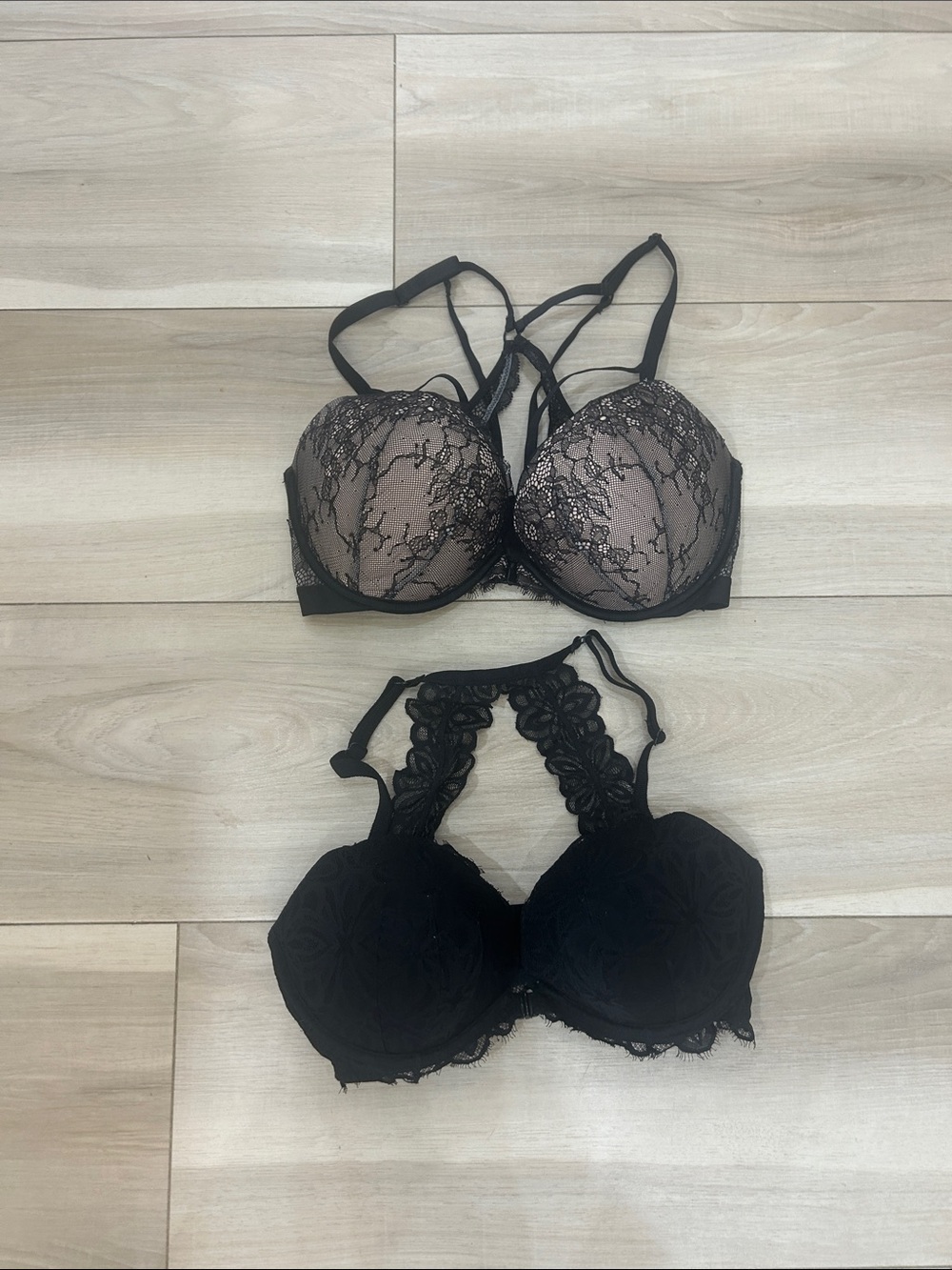 Victoria's Secret Black Lace Push-Up Bra Set with Strappy Details